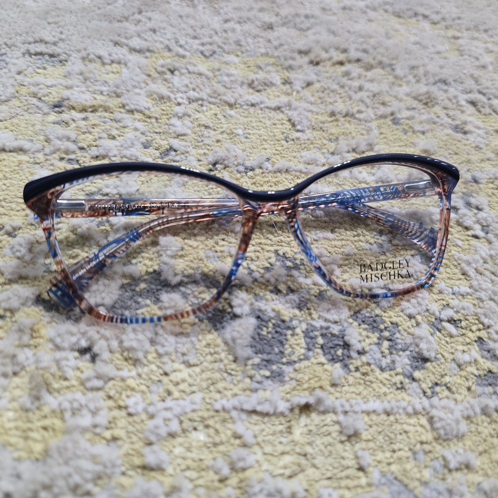 New Badgley Mischka Abigail Cateye Eyeglasses Frames Navy Brown 56-16-140 Mm